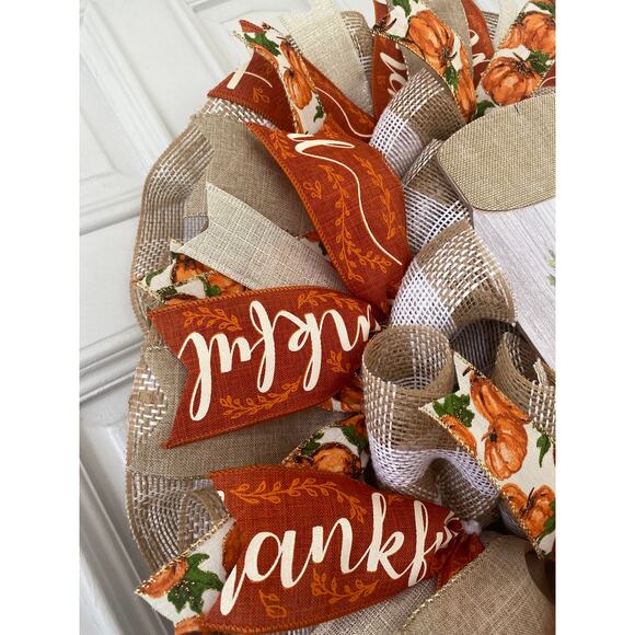 Always Be Thankful Wreath – 24” Fall Pumpkin Front Door Decor – Handmade Wreath - Picture 2 of 8